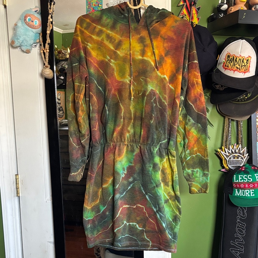 Colorful Tie-Dye Hoodie Dress